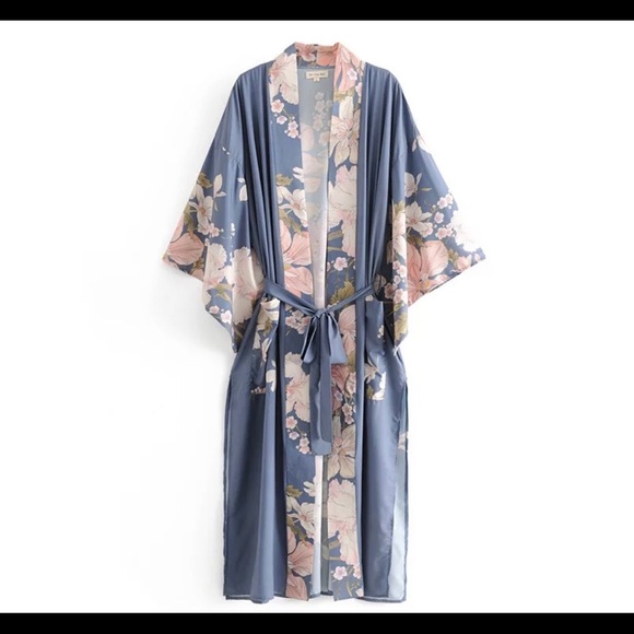 Bohemian kimono peacock cardigan pocket top blue - Picture 8 of 11